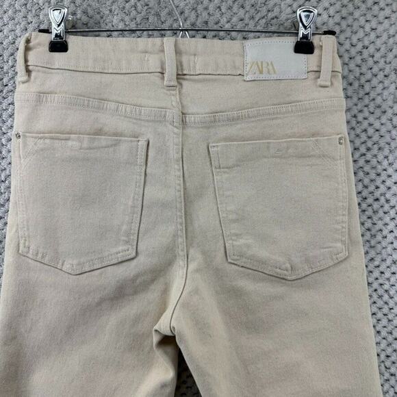 Zara Jeans Women 4 Cream Light Wash High Rise Straight Leg Cropped Denim Stretch - Picture 7 of 15